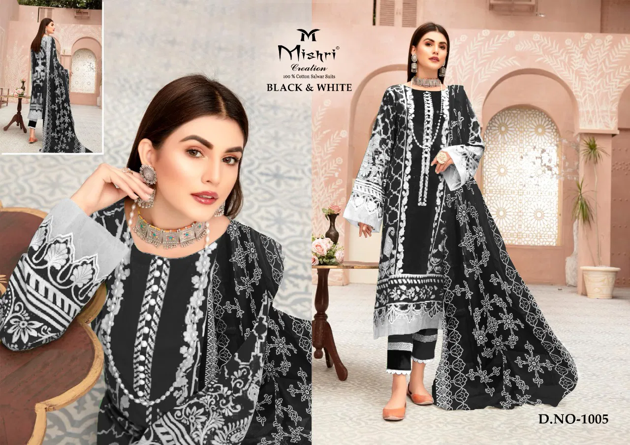 Mishri Black White Lalest Fancy Designer Black And White Heavy Cotton Print Karachi Dress Material